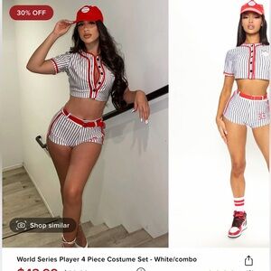 Women's Striped Baseball Costume Set - Red and White